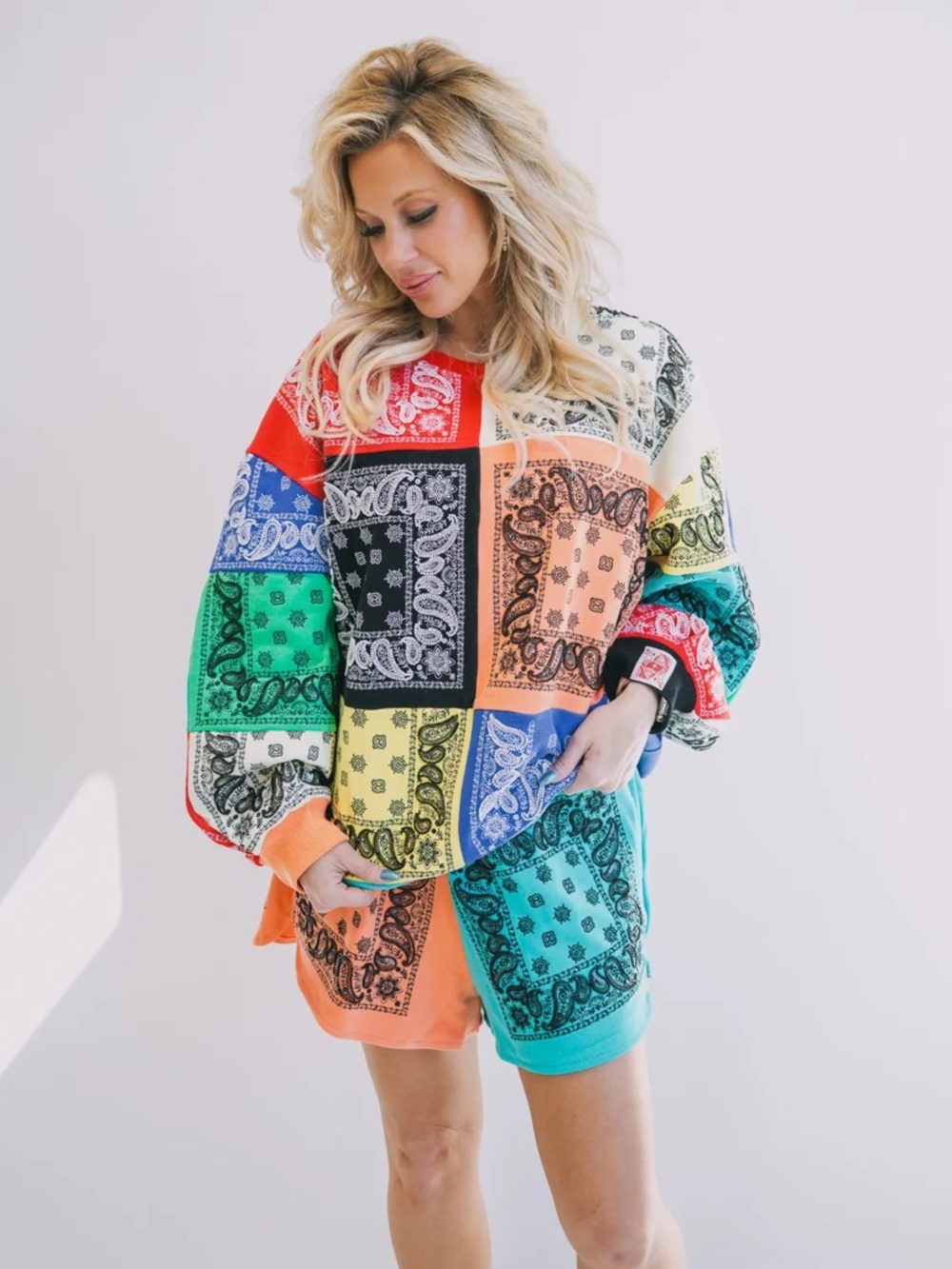 Queen of Sparkles Bandana Checkered & Beaded Women’s Sweatshirt